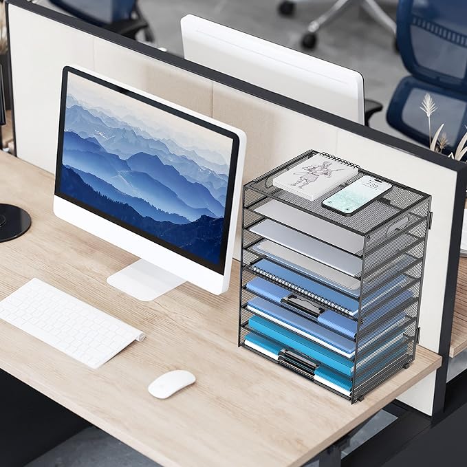 9-Tier Paper Organizer for Desk, Metal Mesh Letter Tray with Handles, Black | Desk File Organizer with Removable Trays for Sorting Files, Folders, Mail and Printer Paper at Home, School or Office