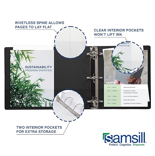 Samsill 2 Inch 3 Ring Binders, Made in USA, Economy Round Ring, Clear View Cover, 425 Sheet Capacity - for School, Home, Office - Black, 4 Pack