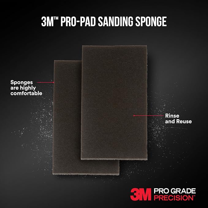 3M Pro-Pad Sanding Sponge, 2.88 x 4 x .5 in, 100 Grit, 54-Pack, Brown | Ideal for use on wood, paint, and metal. Can also be used on plastic and drywall