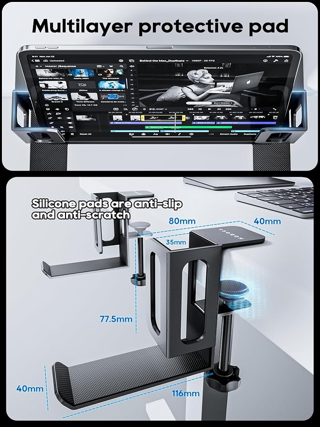 NODOCA Laptop Storage for Desk, Vertical Laptop Stand for Desk, MacBook Vertical Stand, with Headphone Holder, Desk Side Storage for MacBook/Surface/Samsung/HP/Dell[M, Black]