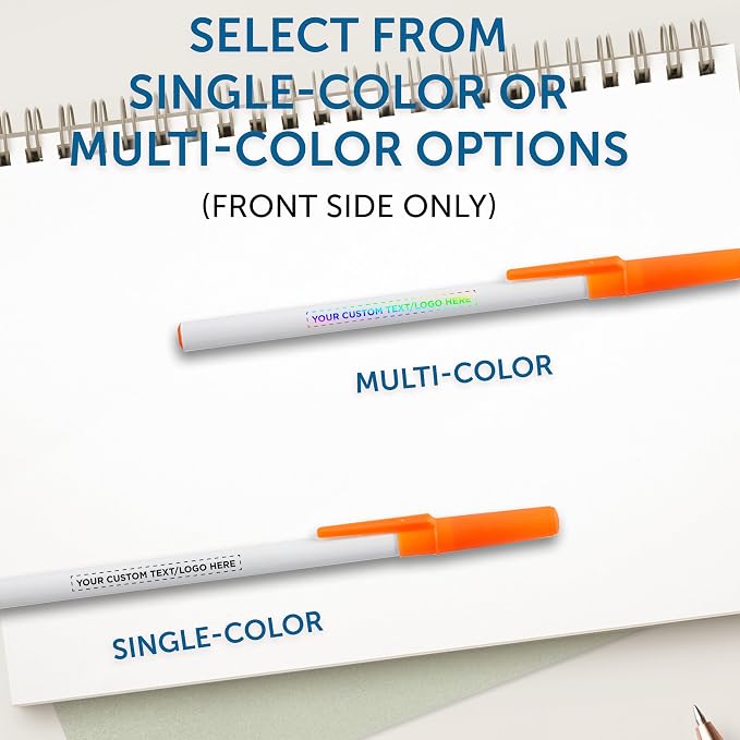 DISCOUNT PROMOS Custom Value Stick Pens Set of 10, Personalized Bulk Pack - Black Ink, Great for Office, School, Business, Tradeshows, Events - Orange