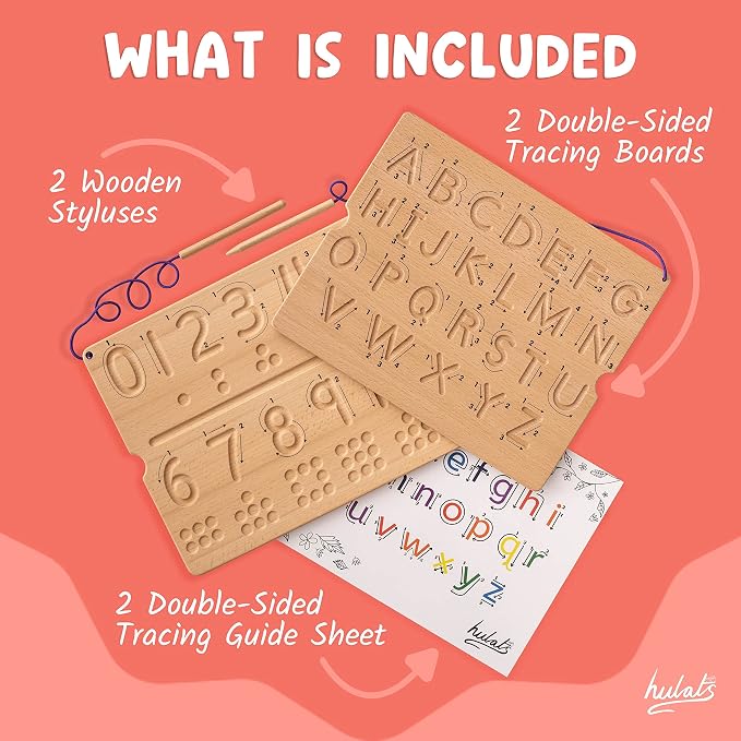 Hulats Learn to Write: Wooden Letter Tracing Board Set Ages 3-5