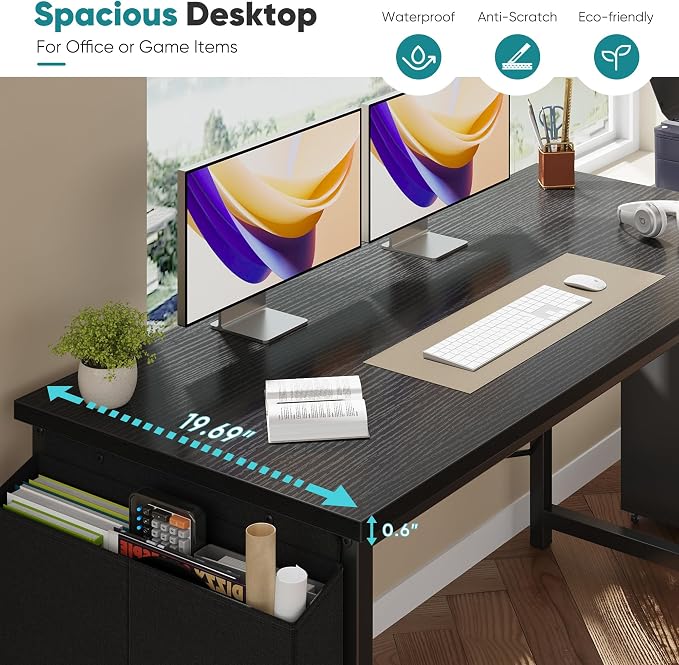 OLIXIS Computer Desk, 55 Inch Gaming Desks for Home Office Small Spaces | Writing Study Craft Work Table, Computer Workstation for Bedroom with Storage Bag, Black