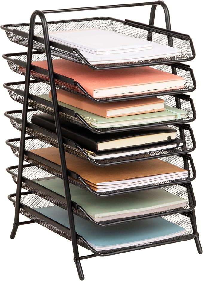 Mind Reader 7-Tier Paper Tray, Desktop Organizer, File Storage, Office, Metal Mesh, Black