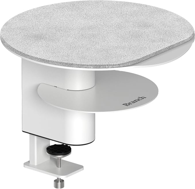 Branch Desk Perch, Elevated Desk Clamp Shelf for Monitors | Laptops, and Accessories, Powder-Coated Steel with Felt-Lined Platform, 2 Tier Organizer, White