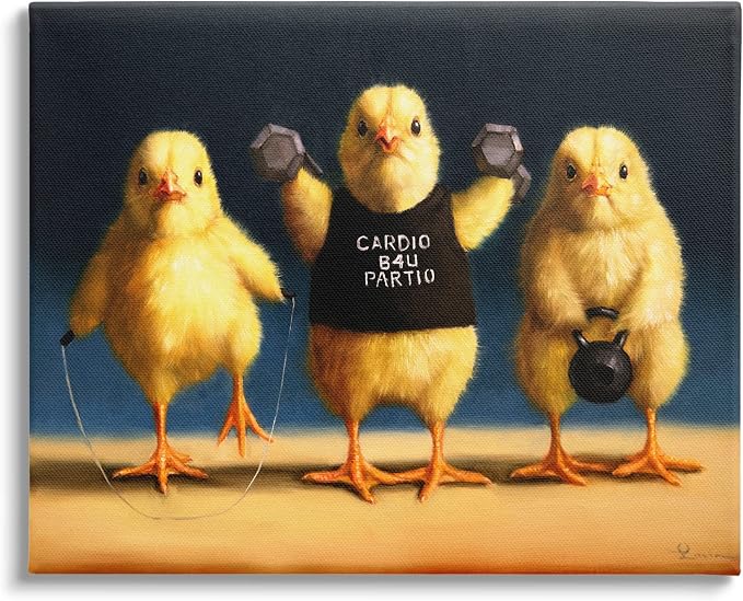 Funny Workout Chicks Animal Humor, 24 x 30 Inch Canvas Wall Art | Stupell Industries · By Lucia Heffernan · Ready to hang · Whimsical novelty decor for home or office · Made in USA