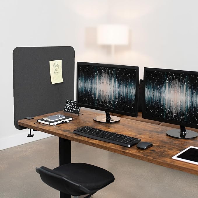 VIVO Clamp-on 24 x 24 inch Privacy Panel, Sound Absorbing Cubicle Desk Divider, Acoustic Partition, Dark Gray, PP-1-V024D