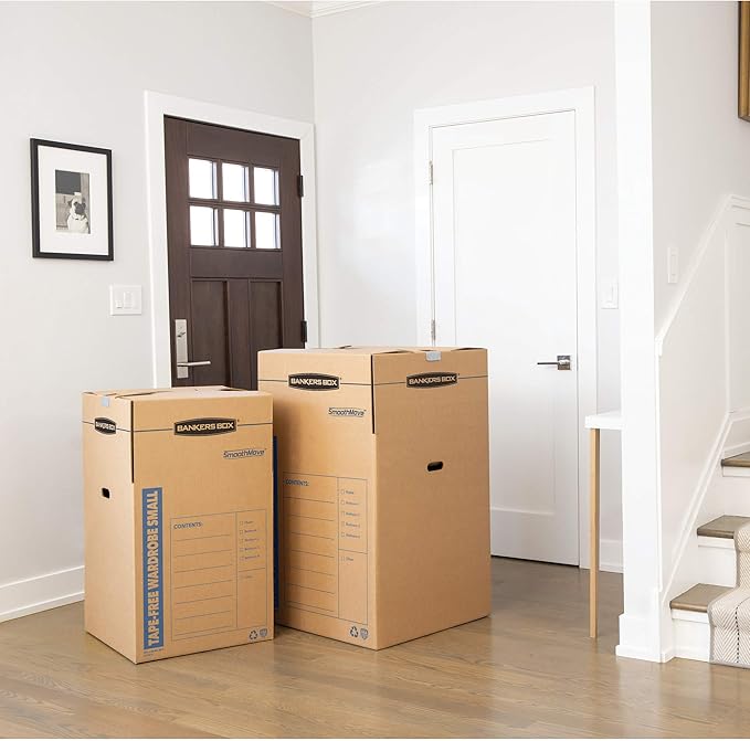 Bankers Box Short Wardrobe Box 3 Pack, Tape-Free Design, 20-in x 20-in x 34-in (7710401)