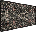 Floral Aesthetic Wildflower Gaming Mouse Pad, Black Rug Desk Mat with Anti-Slip Base & Stitched Edges,35.4" x 15.7" in Desk Accessories for Women, Home Office Decor & Artistic Gift