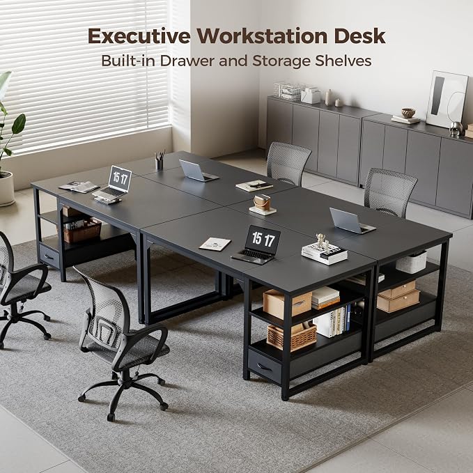 63 in Computer Desk with Drawer, 1" Thick Reversible Office Desk | Large Modern Writing Table with Storage Shelves, Heavy Duty Industrial Executive Desk for Home Bedroom Study Work