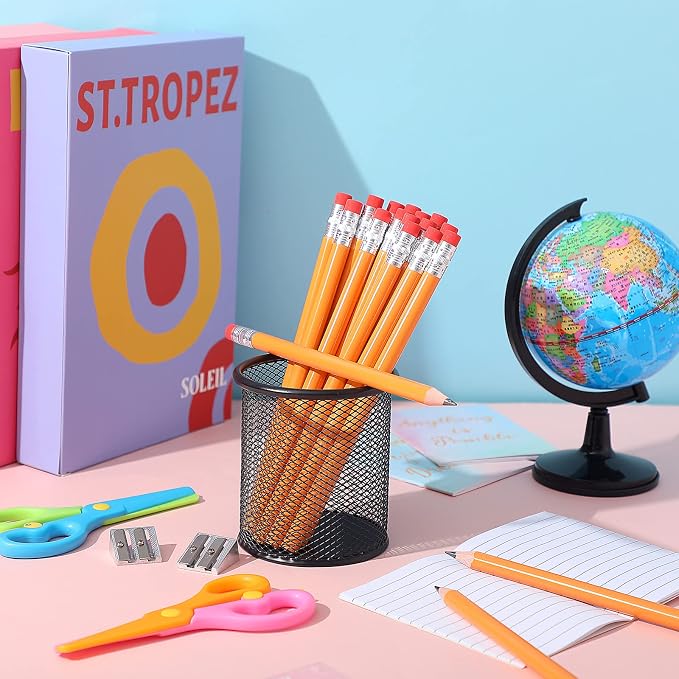 Fainne 48 Pcs Large Pencils 3 Sharpeners,Orange+silver,Round