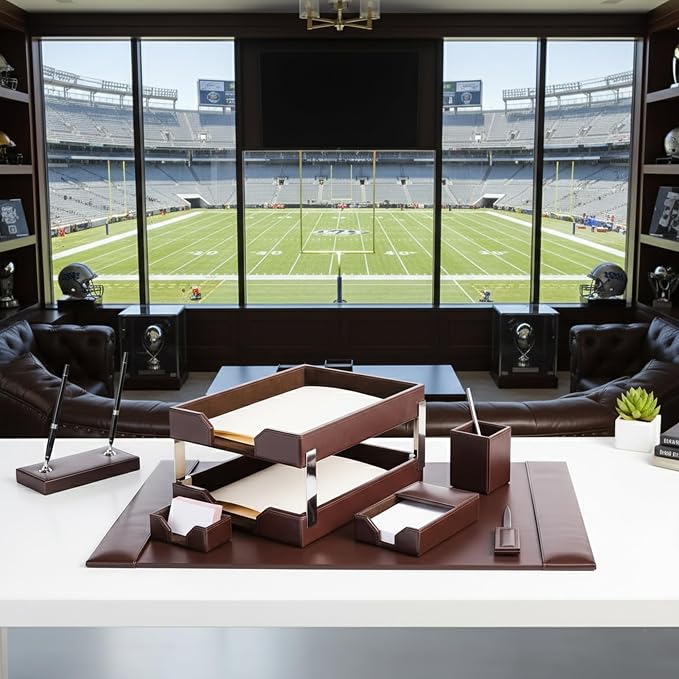 Dark Brown Bonded Leather 9-Piece Desk Set