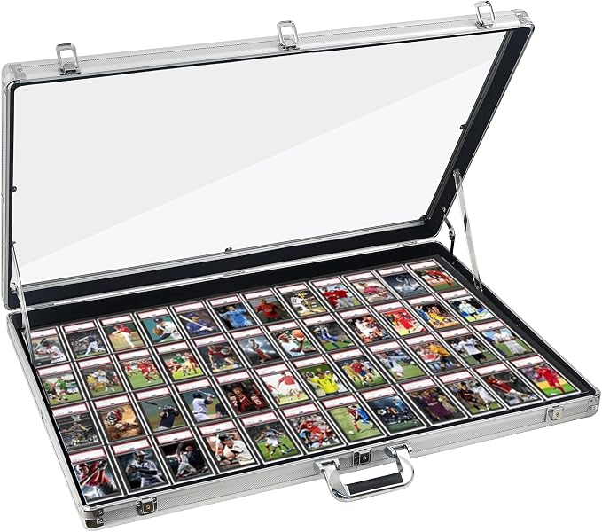Card Display Case Aluminum Trade Show Display Case Large Portable Trading with Lock for Collectibles, Sports Cards. 34IN x 22IN - Silver