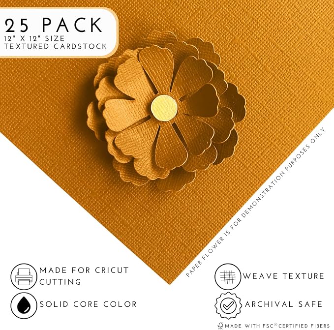 Butternut—12x12 Textured Cardstock | 80lb Textured Orange Scrapbook Paper | Premium Cardstock for Cricut Cutting | 25 Sheets