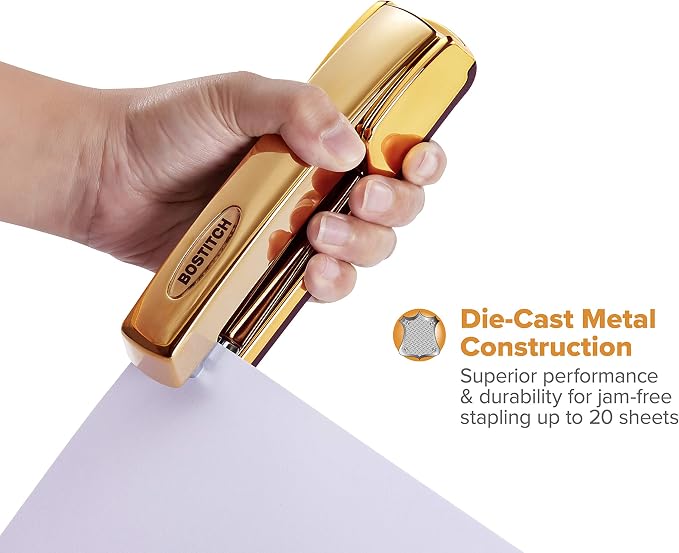 Bostitch Office Professional Metal Executive Stapler, 20 Sheet Capacity, Gold Chrome (B5000-GOLD) | (Pack of 6)