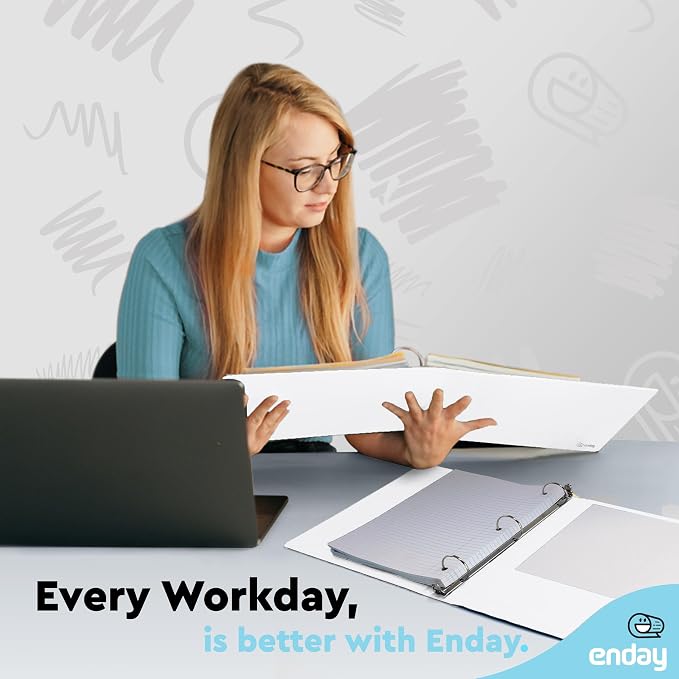 1.5 Inch Binders 3 Ring, White 1 ½ Inch Round Ring Binder with Clear View Cover & 2 Inside Pockets, School Supplies Binders (6 PC) – by Enday