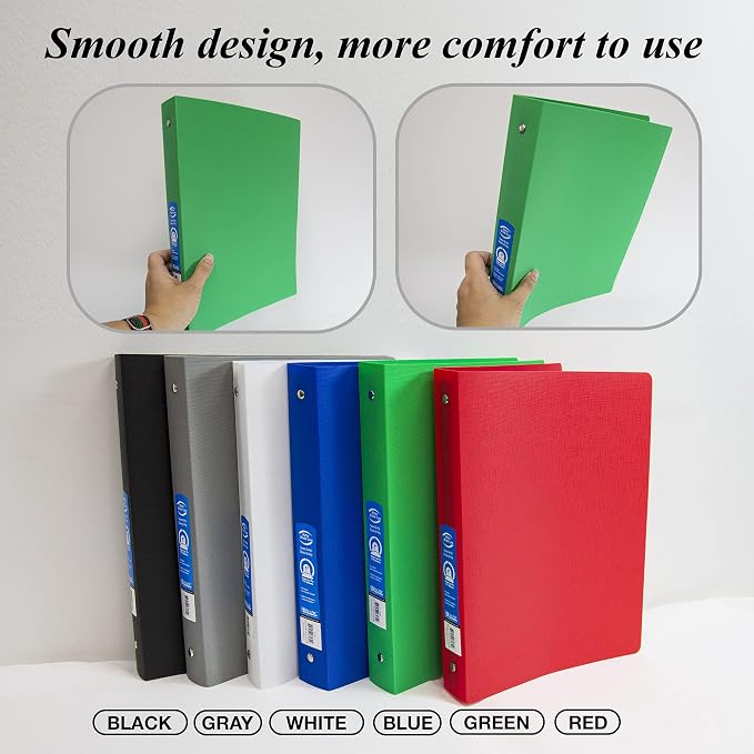 BAZIC Products 1" Classic Color Poly 3-Ring Binder, 1 Pocket, 6-Set | round rings, 1 in classic color poly 3-ring binder, 1 inside pocket, holds up to 175 sheets, Durable poly