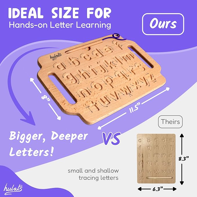 Hulats Learn to Write: Portable Wooden Alphabet Letter Tracing Sensory Pad Board - Toddler Writing Practice for Kids Age 3-5, Montessori Toys for 3+ Year Old, Letter Tracing for Kids 3-5 Writing Tools