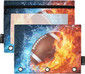 American Football Fire Water Pencil Pouch for 3 Ring Binder, 2 Pack Waterproof Pencil Bags Clear Window Pencil Case Zipper School Office Supplies