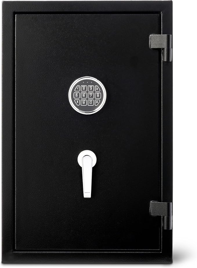 Amazon Basics Fire Resistant Security Safe with Electronic Keypad, Anti-Theft Protection for Important Documents and Valuables, 2.1 Cubic Feet, 16.93" W x 13.8" D x 25.98" H, Black