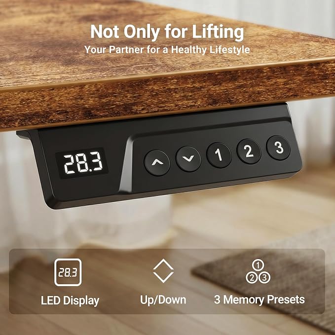 Claiks Electric Height Adjustable Standing Desk, 32x19 Inch, Rustic Brown | Smooth Height Adjustment, 3 Memory Presets, Cable management hub & hook, Stable Steel Frame, 156 lbs Capacity, Easy Assembly