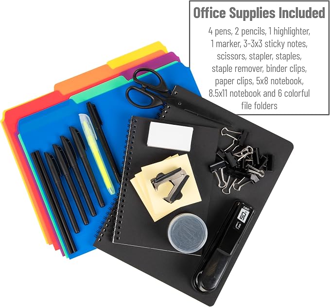 Mind Reader Desktop Organizer with Office Supplies Included, Vertical File, Storage, Metal, 12.5"L x 9"W x 7.25"H, Black