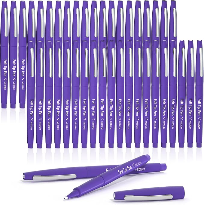 Lelix Felt Tip Pens, 40 Purple Pens, 0.7mm Medium Point, Felt Tip Markers Pens for Journaling, Writing, Note Taking, Planner, Perfect for Art Office and School Supplies