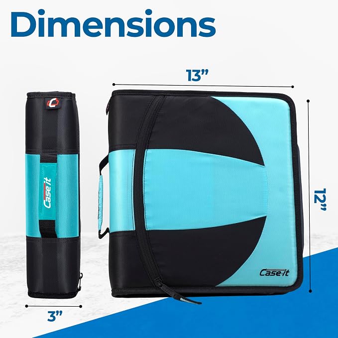 Case-it The Dual 2-in-1 Zipper Binder | Two 1.5-Inch D-Rings, 600 Sheet Capacity, Pencil Pouch & Multiple Pockets | School & Office Organizer with Shoulder Strap | Dual-101 Spearmint