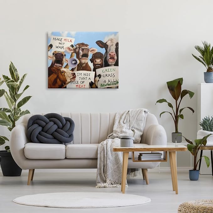 Protesting Cows Funny Country Farm, 30 x 40 Inch Canvas Wall Art | Stupell Industries · By Lucia Heffernan · Ready to hang · Farmhouse humor for any room · Made in USA