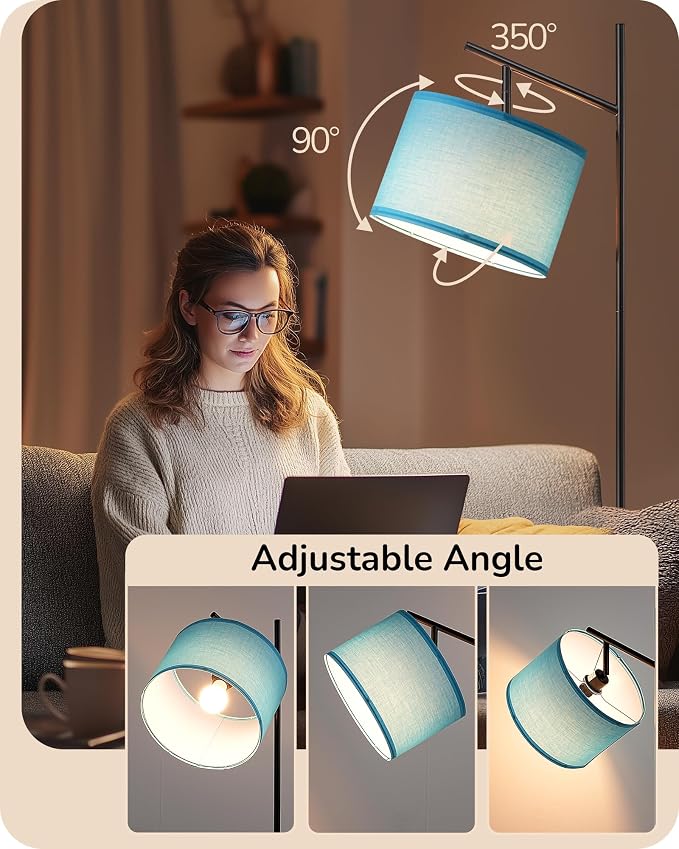 EDISHINE Blue Floor Lamps for Living Room, 64.7" Modern Standing Lamp | 3 Color Temperatures, Bulb Included, Adjustable Linen Shade, Foot Switch, Weighted Base, Tall Light for Office, Bedroom