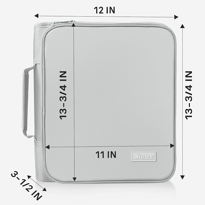 SUNEE Zippered Binder Bag with Handle, 2-Inch 3-Ring O-Ring, 500-Sheet Capacity, Includes Zip Pocket, 5-Tab Expanding File Folder, Multi-Pocket Organizer Binder for Middle School, Light Grey