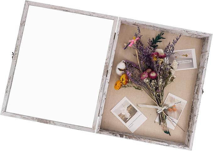 Shadow Boxes Display Cases 16x20 with Removable Shelves, 2.2 Inch White Deep Shadow Box Frame for Keepsake Collectibles, Coins Military Medals Pins Wedding Flowers