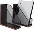Antique Wooden Magazine Holder,Mesh File Holder for Desk, Office Desk Accessories Decorative File Box (2 Pack Black)