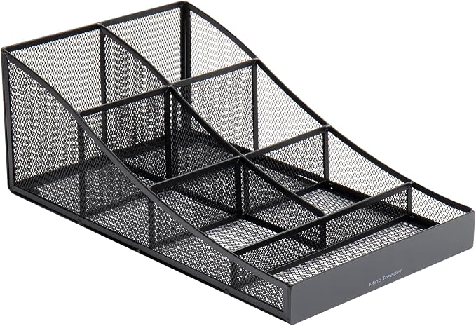Mind Reader Countertop Organizer, Office Breakroom Supply Caddy for Cups Lids Stirrers and Condiments, Metal Mesh, Black