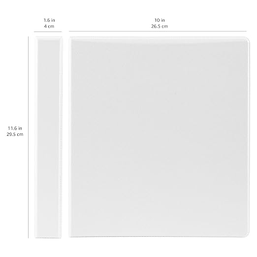 Amazon Basics 3 Ring Binder, 1 Inch D-Ring, Clear Overlay, Pockets for Storage and Organization, White, 4 Pack