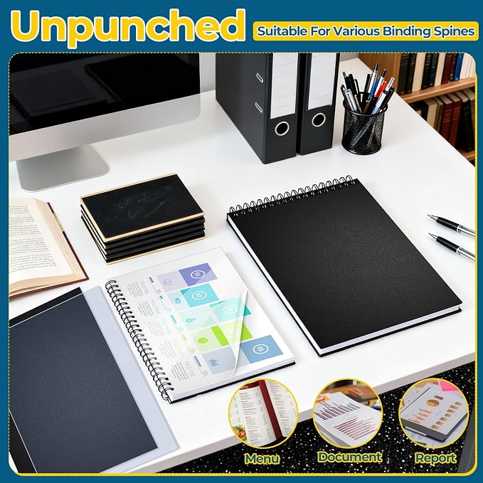 72PCS Binding Covers and Backs Set, 8.5 x11 Inch Clear Book Cover | 36Pcs 8mil Clear PVC Binding Cover, 36Pcs 12mil Black Poly Cover, Letter Size, Un-Punched, Square Corners, for Office