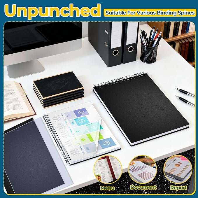 120PCS Binding Covers and Backs Set, 8.5 x11 Inch Clear Book Cover | 60Pcs 8mil Clear PVC Binding Cover, 60Pcs 12mil Black Poly Cover, Letter Size, Un-Punched, Square Corners, for Home Office
