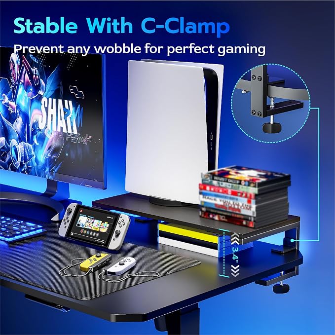 ARES WING Clamp-On 21.7" Desk Extender Shelf, Heavy Duty Desktop Organizer | 21.7"x 9.8" Versatile Clamp on Desk Shelf,For Gaming and Office Accessories, Black
