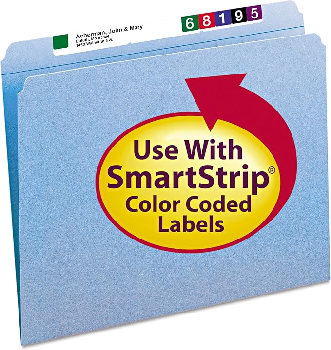 Smead File Folder, Reinforced Straight-Cut Tab, Letter Size, Blue, 100 per Box (12010)