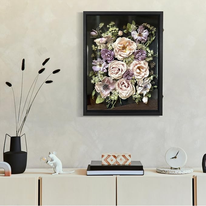FramePro Shadow Box Frame Display Case 18x24 with Removable Shelves, Deep Memory Box Trinket Knick Knack Shelf Cabinet for Collector, Keepsake Coins Military Medals Wedding Flowers Black