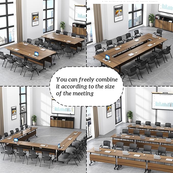 Folding Conference Table,Large Conference Room Table for 12 People,Flip Top Mobile Training Tables,Rolling Meeting Table with Caster Wheels,Foldable Seminar Meeting Room Tables for Office(4 55.1in)