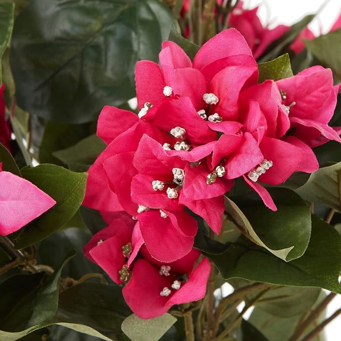 Nearly Natural 34 in Artificial Bougainvillea Topiary with Wood Box | Lifelike Pink Blooms, Maintenance-Free Lush Greenery, Rustic Decorative Wood Box, Indoor Home and Office Accents