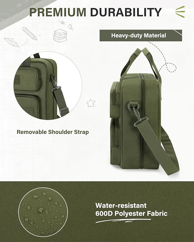 Fasrom Tactical 3 Ring Zipper Binder, 2 Inch Binder Organzier Bag for Men | 2-Inch O-Ring, Holds 500 Sheets, Fits 13-Inch Laptop, 3 Exterior Pockets, Shoulder Strap for Work & Office, Olive Green