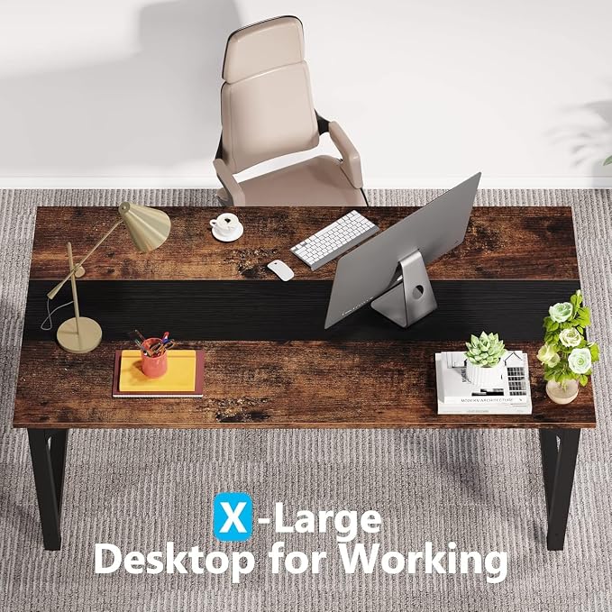 LITTLE TREE 63 Inch Large Executive Office Desk, Simple Computer Workstation with 31.5 inch Extra Wide Desktop for Home Office