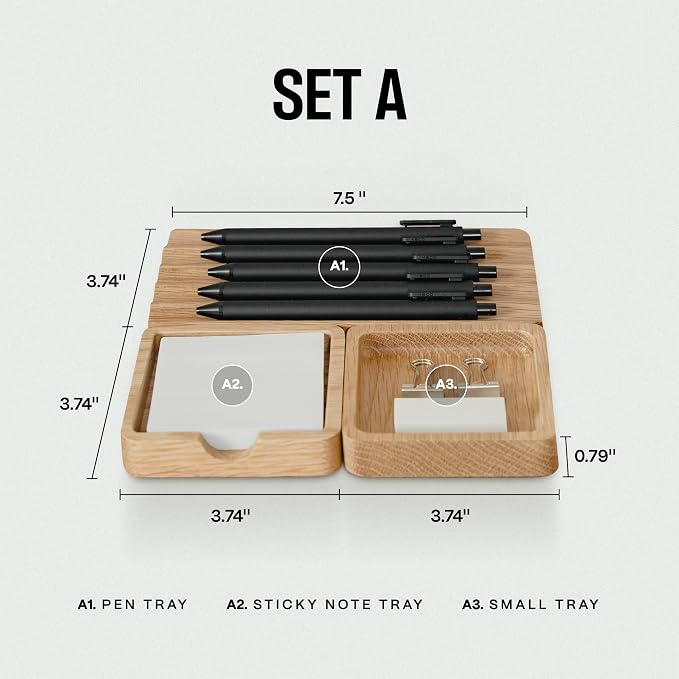 COREMINDED Modular Office Desk Organizer Tray Set - Solid Wood Desk Tray with Felt Lining - Desktop Organizer Wood Desk Accessories - Set A