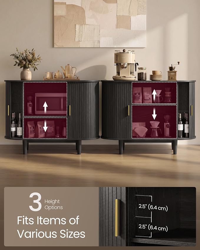 VASAGLE Storage Cabinet, Sideboard with Adjustable Shelves | Mid-Century Modern Buffet Cabinet, 39.4 x 15.7 x 29.5 Inch, for Living Room, Ebony, MIRIANA Collection ULSC621BE01