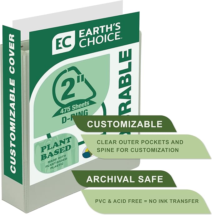 Samsill Plant-Based 2 Inch Durable D-Ring, View Binder, Eco-Friendly, USDA Certified Biobased, 4 Count, Pack of 1, Boho Assortment
