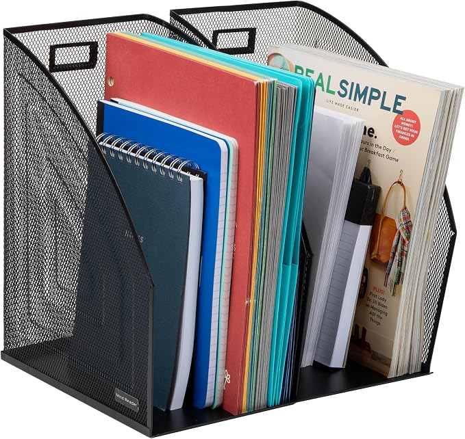 Mind Reader Vertical File Storage, Desktop Organizer, Workspace, Office, Metal Mesh, 6.25" L x 10" W x 12.5" H, Black (Pack of 4)