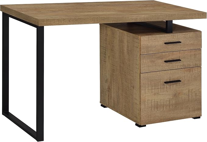 Coaster Home Furnishings - Brennan - Engineered Wood - 47-Inch 3-Drawer Computer Desk with File Cabinet and Open Metal Leg - Home Office - Mango and Black - 800787