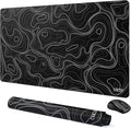 Cacoy 36" x 20" Black Topographic Gaming Mouse Pad Large Computer Mouse Mat | Extended Contour Line Keyboard Mouse Mat XXL Stitched Edges Desk Mat for Office Home Non-Slip Rubber Base Full Desk Mousepad